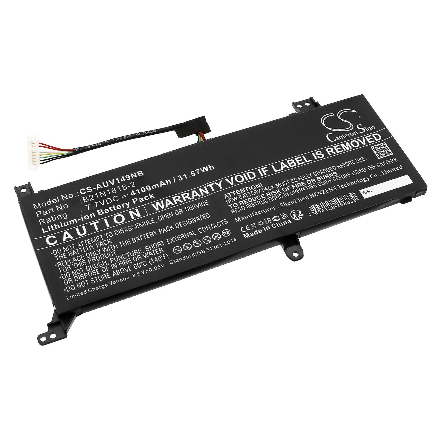 7.7V, Li-ion, 4100mAh, Notebook, Laptop battery fits Asus, Expertbook P1 P1510cja, Type 3 connector, 31.57Wh Notebook, Laptop Cameron Sino Technology Limited