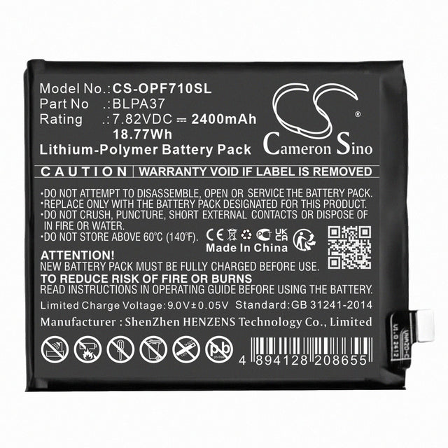 7,82V, Li-Polymer, 2400mAh, batterie de smartphone compatible Oppo, Blpa37, Find X7 Ultra, 18,77Wh Mobile, Smartphone Cameron Sino Technology Limited (Smartphone)