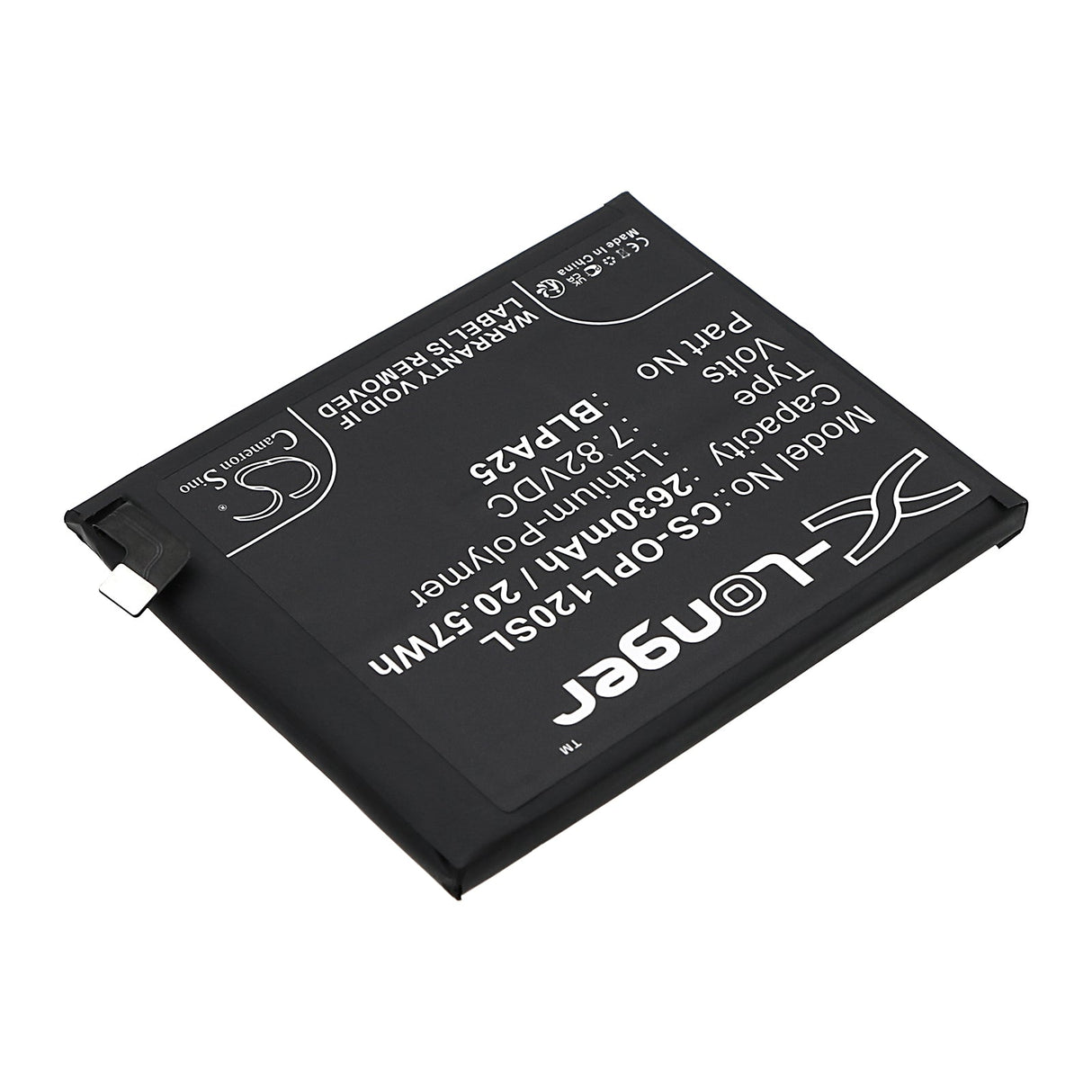 7.82V, Li-Polymer, 2630mAh, SmartPhone battery fits Oneplus, Blpa25, 12, Pjd110, 20.57Wh Mobile, SmartPhone Cameron Sino Technology Limited (Smartphone)