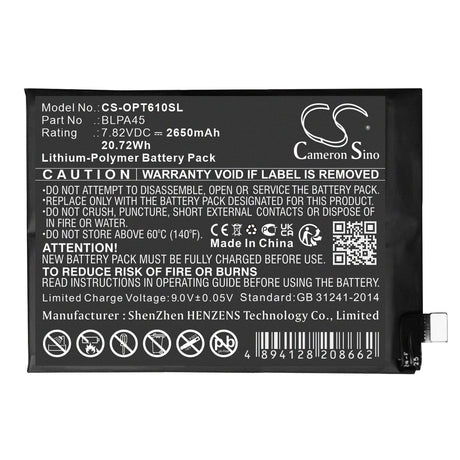 7.82V, Li-Polymer, 2650mAh, batterie de smartphone compatible avec Oppo, Realme, Blpa45, Realme Gt Neo6 Se, 20.72Wh Mobile, Smartphone Cameron Sino Technology Limited (Smartphone)