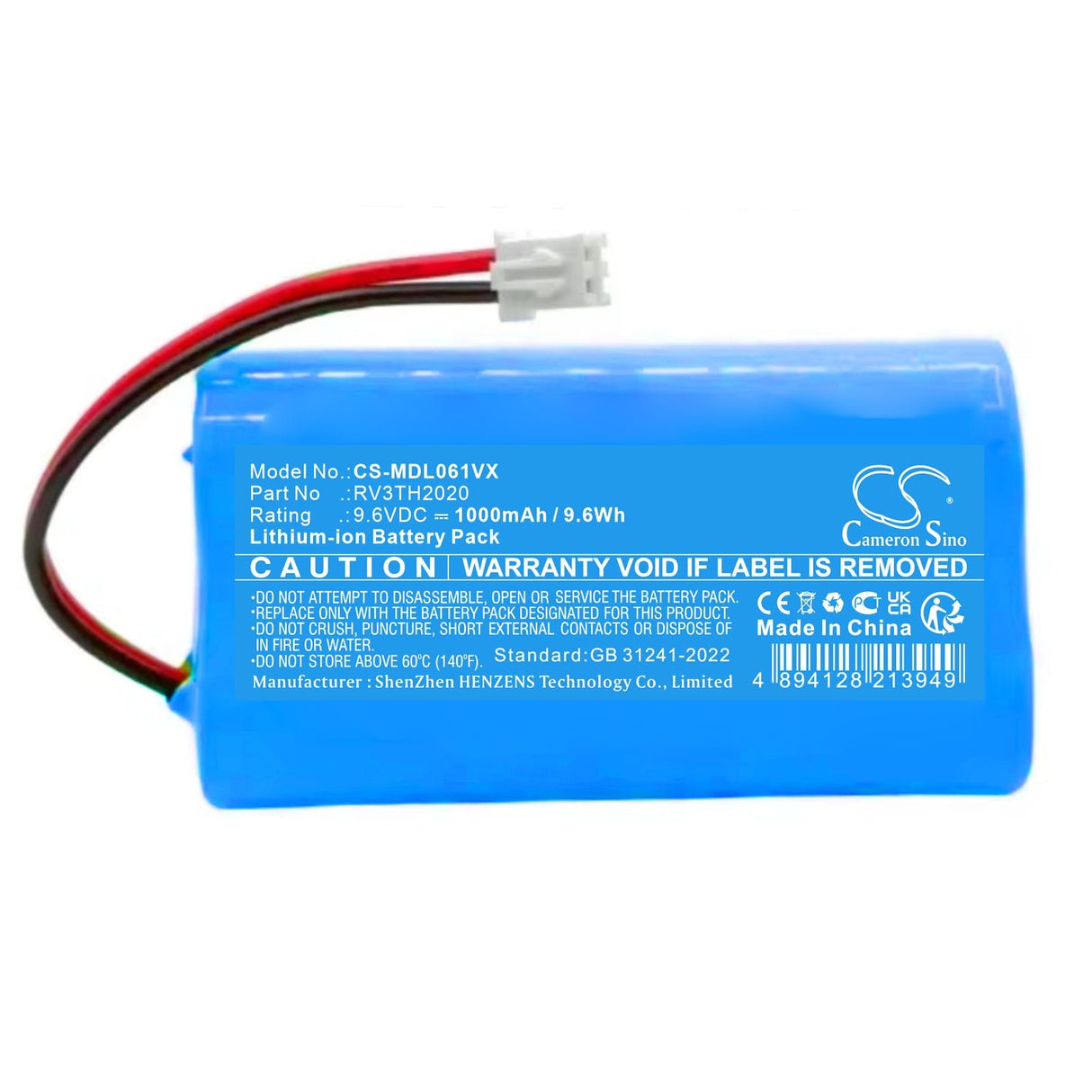 9.6V, Li-ion, 1000mAh, Vacuum battery fits Midea, Rv3th2020, R1-l061d, R1-l061e, 9.6Wh Vacuum Cameron Sino Technology Limited