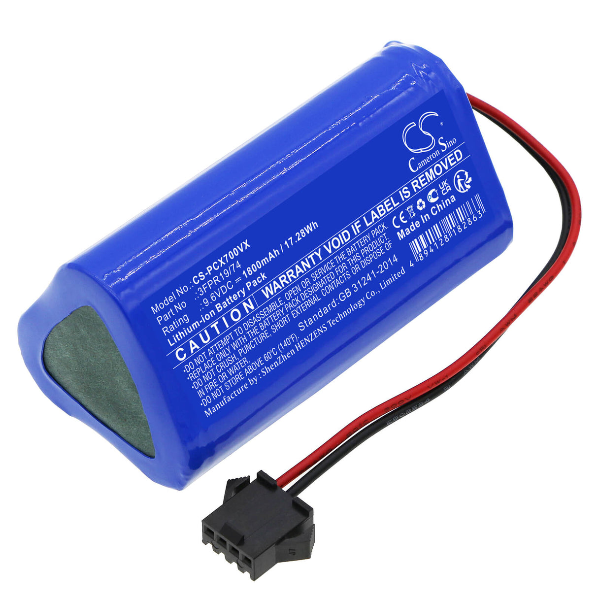 9.6V, LiFePO4, 1800mAh, Vacuum battery fits Pure Clean, Pucrcx70 ( Version 2 ), 17.28Wh Vacuum Cameron Sino Technology Limited