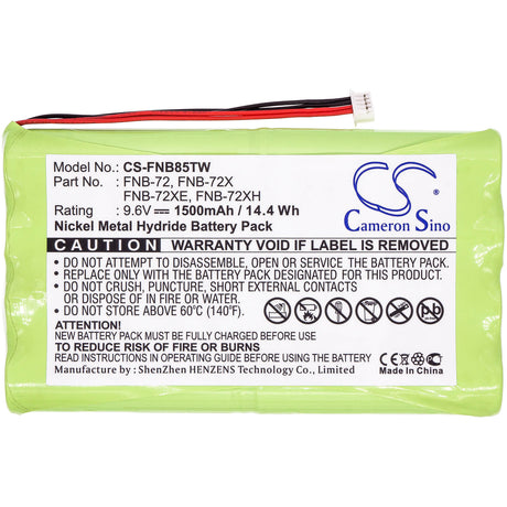 9.6V, Ni-MH, 1500mAh, Two-Way Radio battery fits Vertex, Yaesu, Fnb-72, Ft-817, Ft-817nd, 14.4Wh Two-Way Radio Cameron Sino Technology Limited