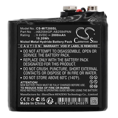 9.6V, Ni-MH, 2000mAh, Smart Home battery fits Megger, Ab2584 Gp, Tdr2000-c, Time Domain Reflectometer Tdr2, 19.2Wh Smart Home Cameron Sino Technology Limited