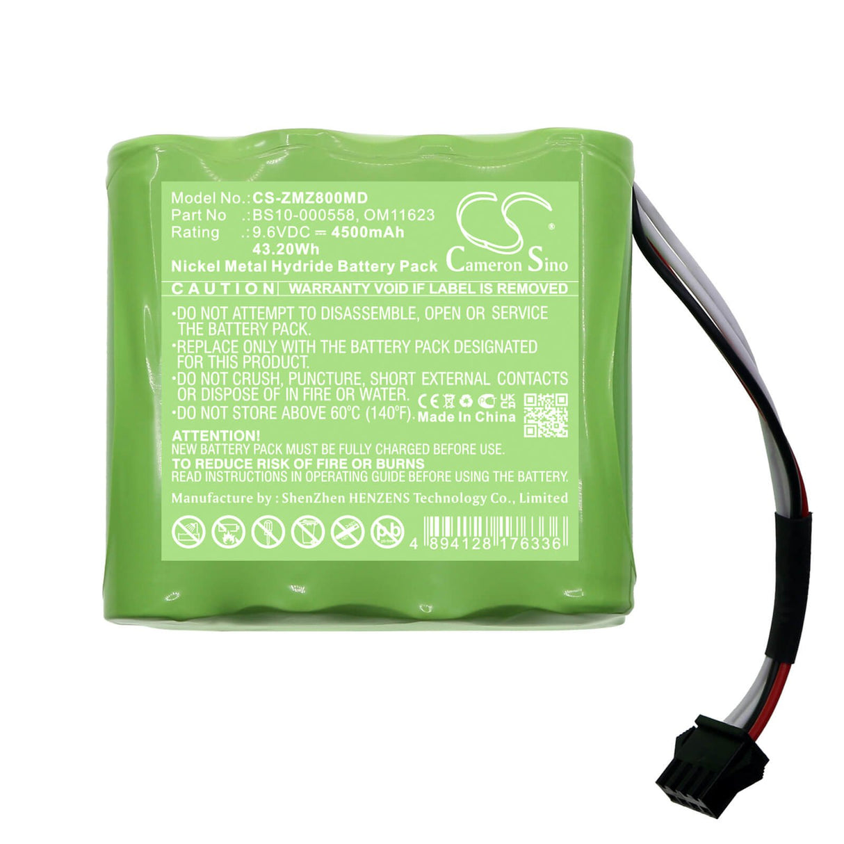 9.6V, Ni-MH, 4500mAh, Medical battery fits Zyno Medical, Bs10-000558, Z-800 Infusion Pump, 43.20Wh Medical Cameron Sino Technology Limited (Medical)