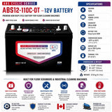 12 Volt 108 Amp Hour Deep Cycle AGM battery (Group 27) for Floor Scrubbers & Equipment Sealed Lead Acid (Special) ABS