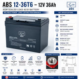 ABS 12-36T6 12V 36Ah AGM Battery Replacement T6 Terminal Sealed Lead Acid (Special) ABS