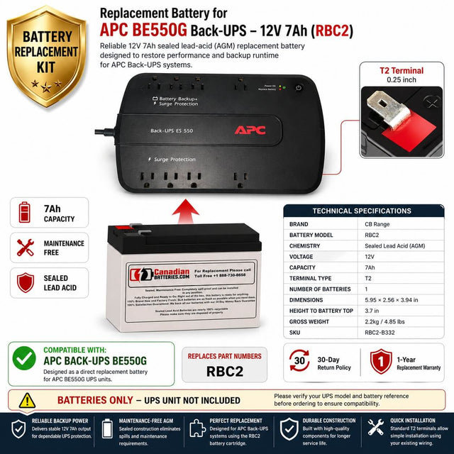 Be550g Apc Back UPS Battery, 1 X 12V 7Ah UPS Batteries CB Range Standard 7Ah AGM battery