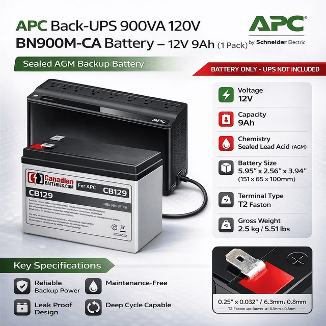 APC Back-UPS 900VA 120V BN900M-CA Battery 12V, 9ah UPS Batteries CB Range