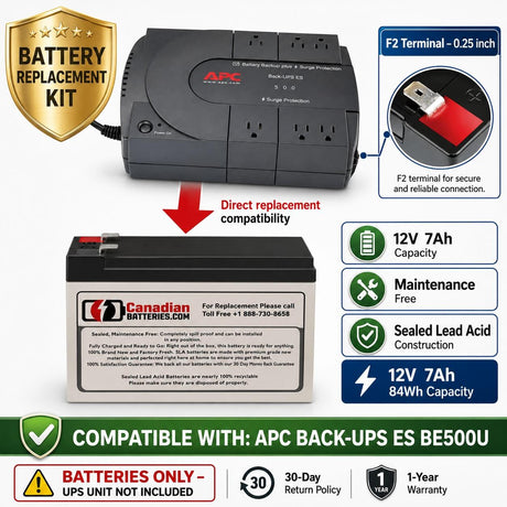 UPS Battery for APC Back-UPS ES BE500U Replacement – 12V 7Ah RBC2 AGM Battery UPS Batteries CB Range