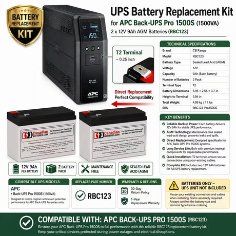 APC Back UPS Pro 1500S, 1500VA Battery - 2 X 12V 9Ah UPS Batteries CB Range