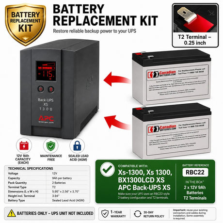 XS1300, XS-1300, BX1300lcd Xs Apc Back UPS Xs Battery 2 x 12v 7Ah UPS Batteries CB Range Extended 12V 9Ah