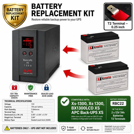 XS1300, XS-1300, BX1300lcd Xs Apc Back UPS Xs Battery 2 x 12v 7Ah UPS Batteries CB Range Standard 12V 7Ah