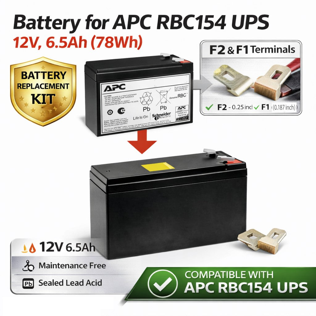 UPS Battery For APC RBC 154 Replacement Battery RBC154, 1 X 12v, 6.5ah - 78wh UPS Batteries CB Range