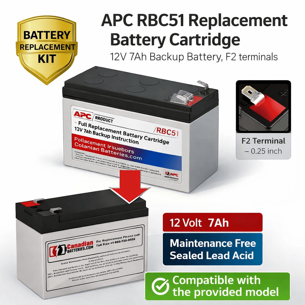 Apc Rbc51 Replacement Battery Cartridge 12v 7ah Backup Battery UPS Batteries CB Range