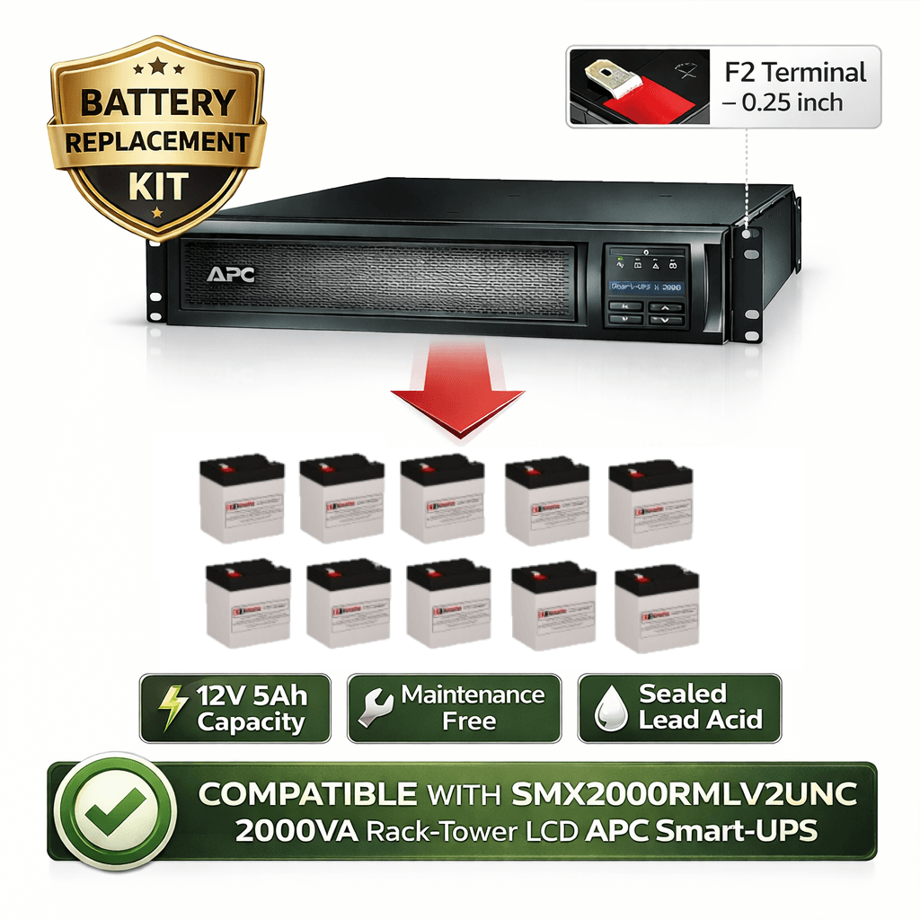 Smx2000rmlv2unc 2000va Rack-tower Lcd Apc Smart UPS Battery, 10 x 12V 5Ah UPS Batteries CB Range