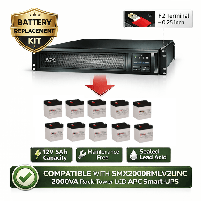 Smx2000rmlv2unc 2000va Rack-tower Lcd Apc Smart UPS Battery, 10 x 12V 5Ah UPS Batteries CB Range