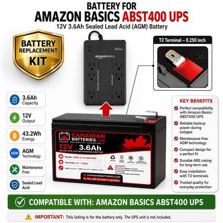 UPS Battery For Amazon Basics 400VA 255W 6 Outlet UPS ABST400, 1 X 12v, 3.6ah UPS Batteries CB Range