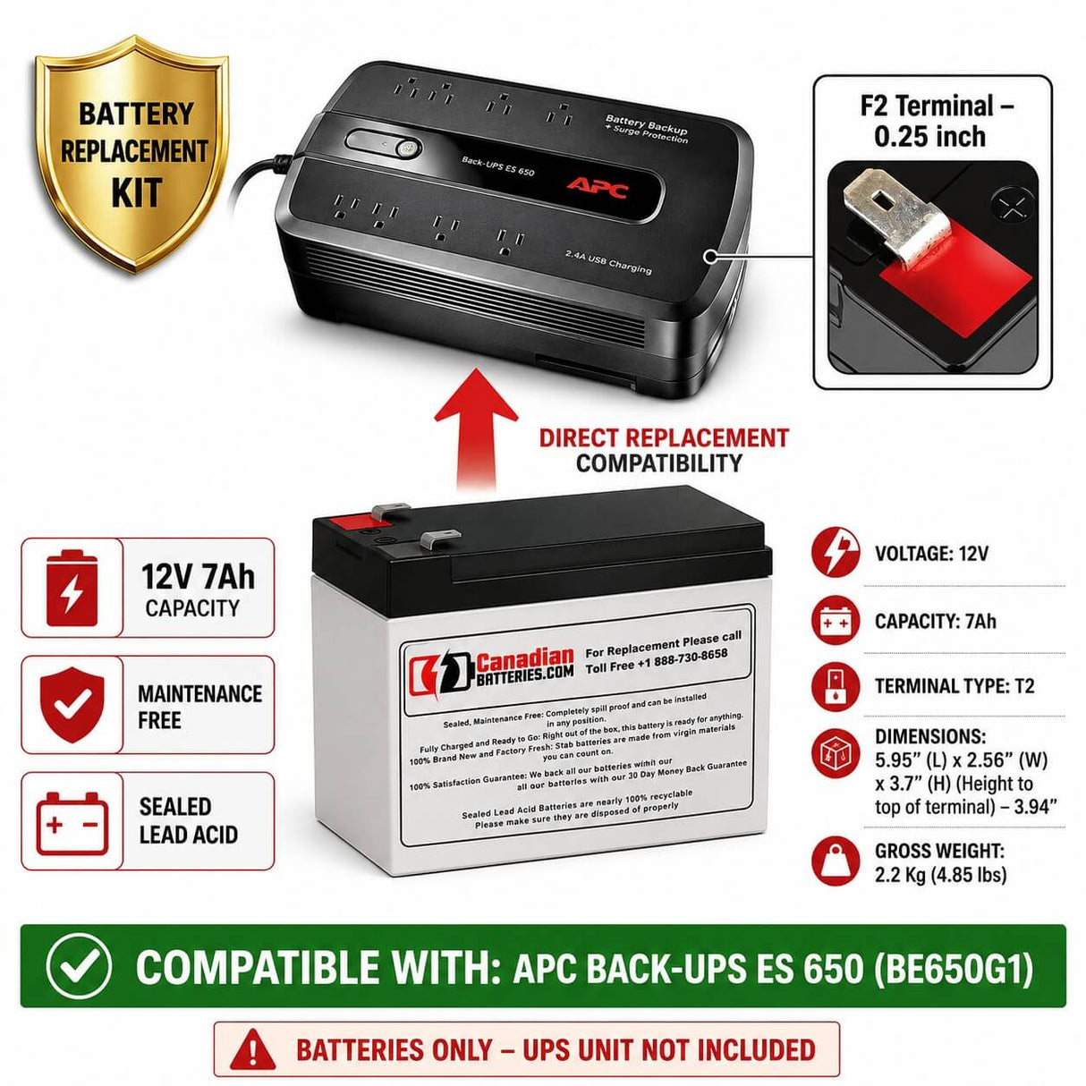 UPS Battery for AP330 Replacement for APC Smart-UPS – 12V 7Ah AGM Battery Replacement Kit (1 Pack) UPS Batteries CB Range