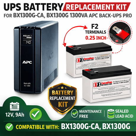 BX1300G-CA, Bx1300g 1300va Apc Back UPS Pro Battery, 2 x 12V 9Ah UPS Batteries CB Range