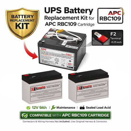 APC RBC109, APCRBC109 Replacement Battery Pack 2 x 12V 9Ah AGM T2 UPS Batteries CB Range