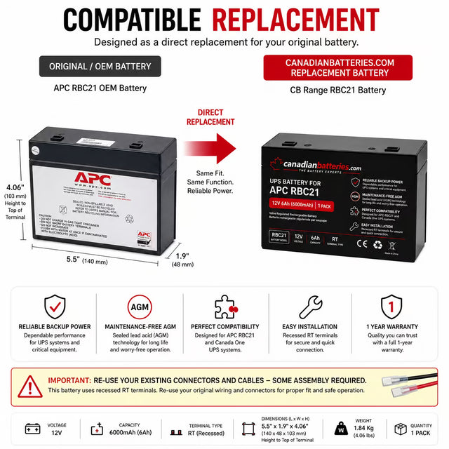 Apc Rbc21 Replacement UPS 12v 6ah Recessed Terminal Battery UPS Batteries CB Range