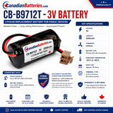 Battery For Fanuc B9712t , A98l-0031-0006 - Brown Connector 3v, 1200 Mah - 4.5wh Robotics Battery BB Generic