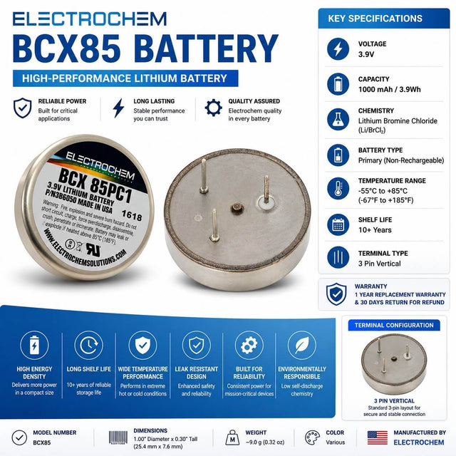Battery Model Electrochem Bcx 85 3b50, Bcx723b50, Bcx853b50, 3b50, Bcx 72 3.9v, 1000 Mah - 3.9wh Other Batteries Electrochem