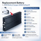 24V, 2.3Ah BHM Medical Voyager Portable Track Lift (A8500) (6138) replacement battery Sealed Lead Acid (Special) BB Generic