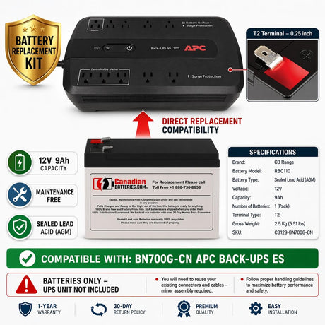 BN700G-CN Apc Back UPS Es Battery 12V, 9ah UPS Batteries CB Range