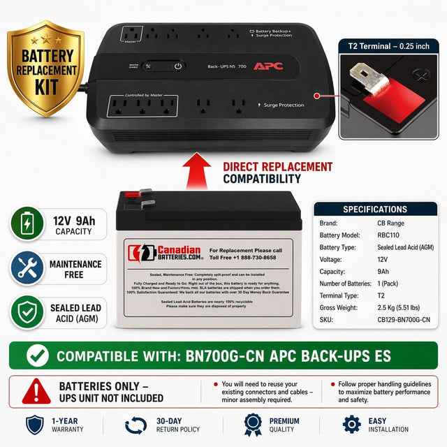 BN700G-CN Apc Back UPS Es Battery 12V, 9ah UPS Batteries CB Range