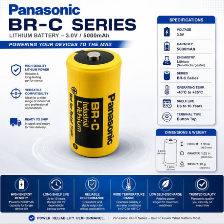 Panasonic BR-C 3V 5000mAh Lithium Battery Button Top Other Panasonic Bare Cell
