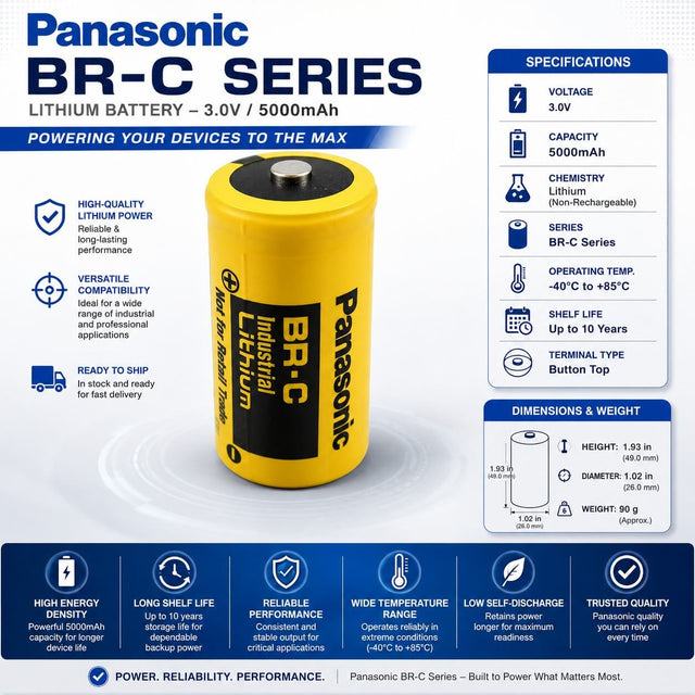 Panasonic BR-C 3V 5000mAh Lithium Battery Button Top Other Panasonic Bare Cell