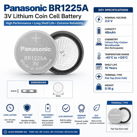 Br1225a Wide Temperature Range 3.0 Volt Lithium Battery Replacement Coin Cell Batteries Panasonic