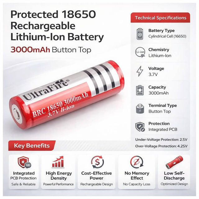 18650 Rechargeable Button Top Lithium Battery, Protected, Ultrafire 3000mah 3.7v Other Batteries Ultrafire