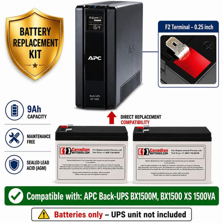 APC BX1500M, BX1500 XS RBC123 UPS Battery Kit 12V 9Ah UPS Batteries CB Range