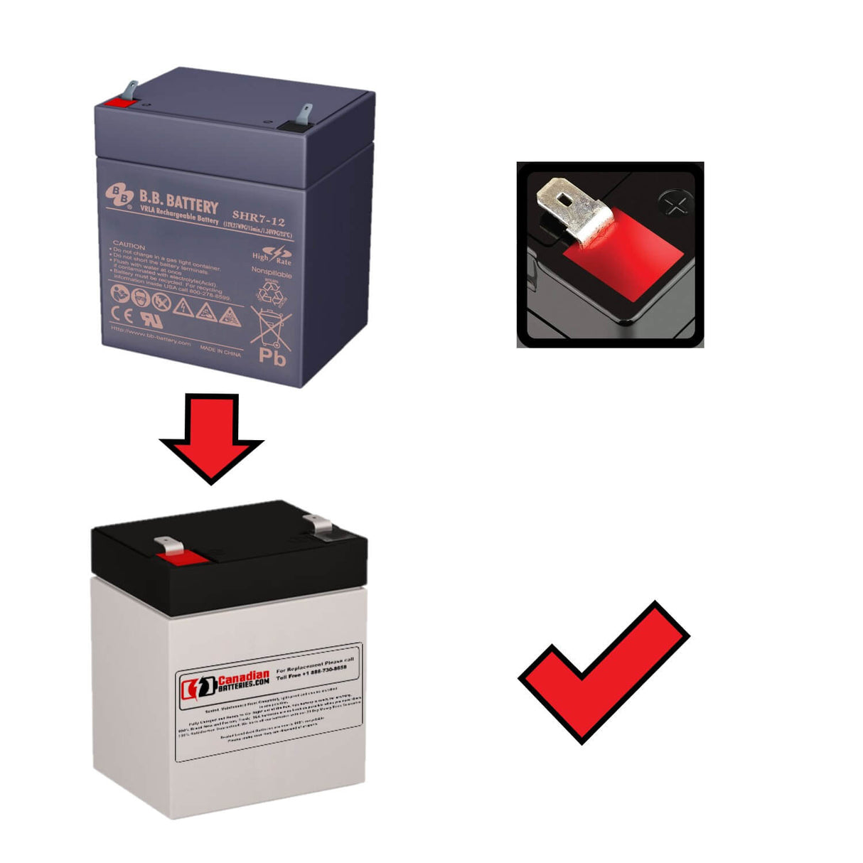 12V, 5Ah, replacement battery for Bb Shr7-12 with F2 terminals Sealed Lead Acid CB Generic