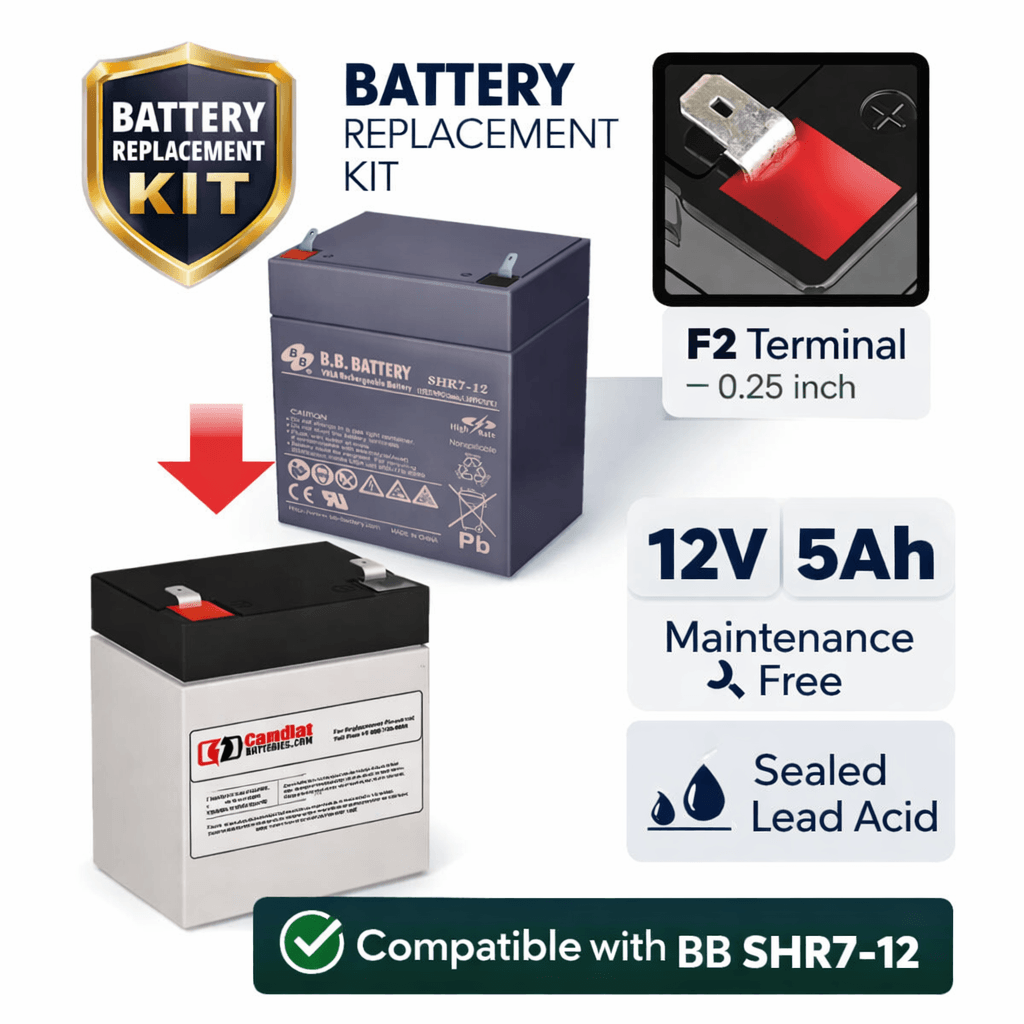 12V, 5Ah, replacement battery for Bb Shr7-12 with F2 terminals Sealed Lead Acid CB Generic