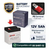 12V, 5Ah, replacement battery for Bb Shr7-12 with F2 terminals Sealed Lead Acid CB Generic