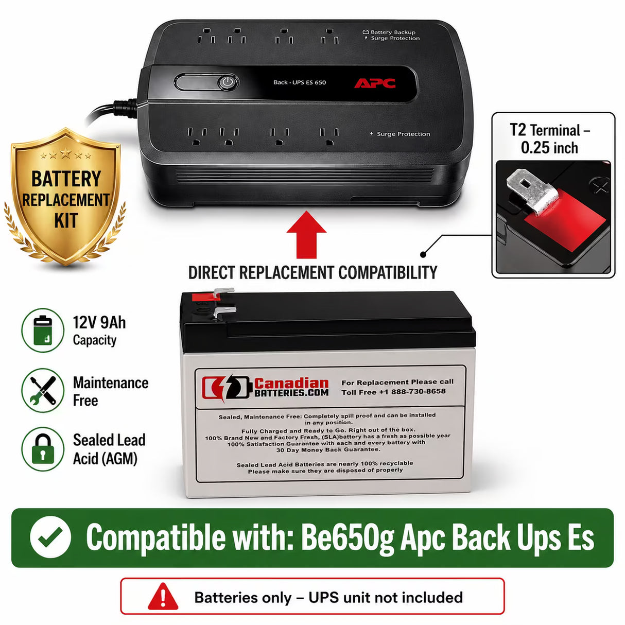 APC BE650G Replacement Battery RBC110 12V 9Ah AGM T2 UPS Batteries CB Range