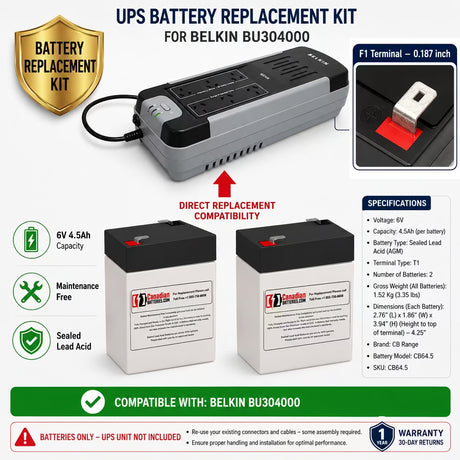 Belkin BU304000 UPS Battery Replacement – 6V 4.5Ah AGM 2 Pack UPS Batteries CB Range