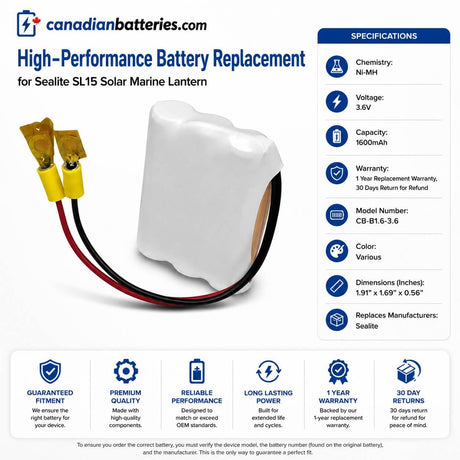 Sealite SL15 Solar Marine Lantern Replacement Battery – 3.6V 1600mAh Ni-MH Other Batteries BB Generic
