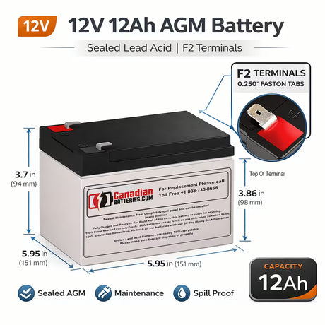 CB1212-F2 12V 12Ah AGM Battery Replacement for Ryton Rt12120 1 Pack Sealed Lead Acid CB Generic