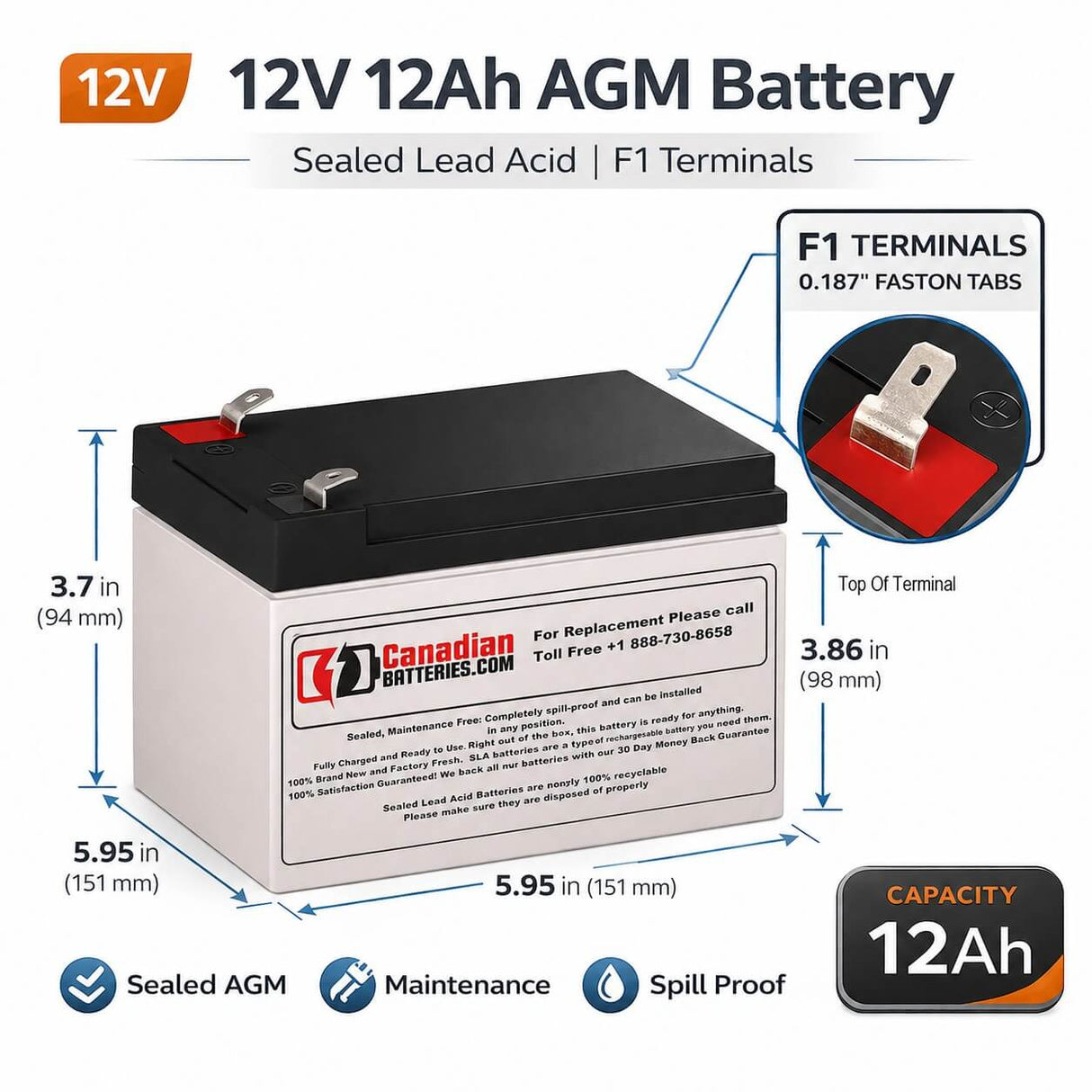 12V, 12Ah, replacement battery for Kweight Power Kw 12-12 with F1 terminals Sealed Lead Acid CB Generic