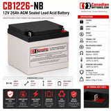 CB1226-NB 12V 26Ah AGM Sealed Lead Acid Battery NB Terminal Sealed Lead Acid CB Generic