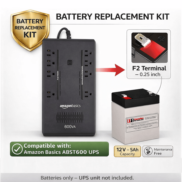 Battery For Amazon Basics, 600VA, 360W, 8 Outlet, UPS ABST600, 1 X 12v, 5ah - 60wh UPS Batteries CB Range