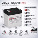Battery For Eaton 3S550 550VA UPS, 1 X 12v, 5ah UPS Batteries CB Range