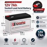 12 Volt 7 Amp Hour Sealed Lead Acid Battery, F1 Terminal Sealed Lead Acid CB Generic