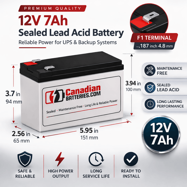 12 Volt 7 Amp Hour Sealed Lead Acid Battery, F1 Terminal Sealed Lead Acid CB Generic