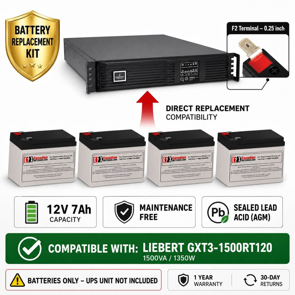 UPS Batteries For Liebert Gxt3-1500rt120 - 1500va/1350w UPS, 4 X 12v, 7ah - 84wh UPS Batteries CB Range